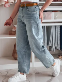 Spodnie Damskie|Jeansy Damskie>Dstreet Spodnie damskie jeansowe baggy z paskiem NEWFLOVER niebieskie UY2458