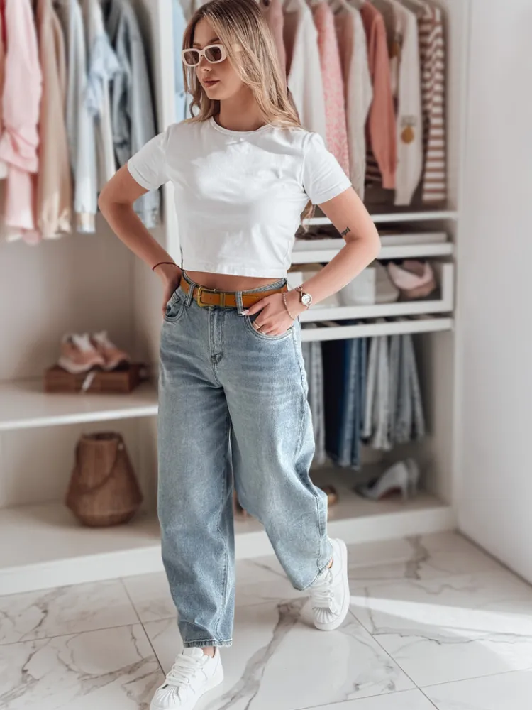 Spodnie Damskie|Jeansy Damskie>Dstreet Spodnie damskie jeansowe baggy z paskiem NEWFLOVER niebieskie UY2458