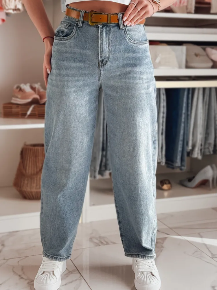 Spodnie Damskie|Jeansy Damskie>Dstreet Spodnie damskie jeansowe baggy z paskiem NEWFLOVER niebieskie UY2458