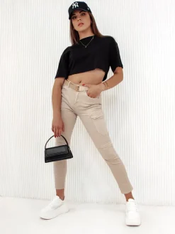 Spodnie Damskie>Dstreet Spodnie damskie LOVFASHION beżowe UY2115