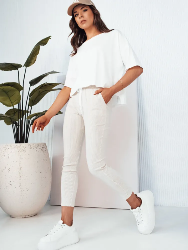 Spodnie Damskie>Dstreet Spodnie damskie MARINS w beżowo-białe paski UY2081