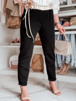 Spodnie Damskie>Dstreet Spodnie damskie masełko casualowe z kwiatami LEGISSA czarne UY2405