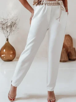 Spodnie Damskie>Dstreet Spodnie damskie masełko casualowe z kwiatami LEGISSA ecru UY2406