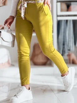 Spodnie Damskie>Dstreet Spodnie damskie materiałowe chinosy z paskiem ROSSALI musztardowe UY2533