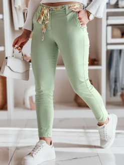 Spodnie Damskie>Dstreet Spodnie damskie materiałowe chinosy z paskiem ROSSALI miętowe UY2531