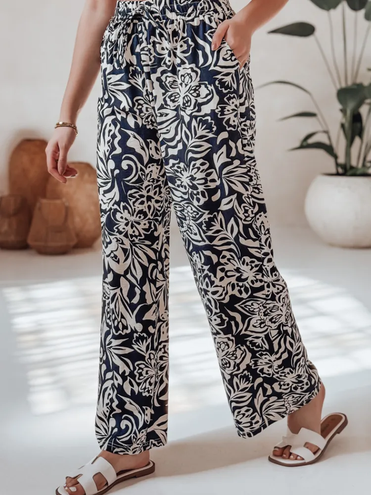 Spodnie Damskie>Dstreet Spodnie damskie materiałowe wide leg TROPICAL SUN granatowe UY2632