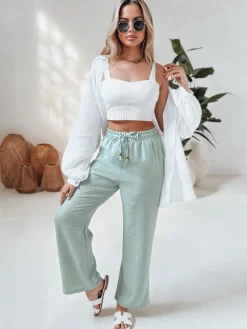 Spodnie Damskie>Dstreet Spodnie damskie materiałowe wide leg LINESSA zielone UY2644