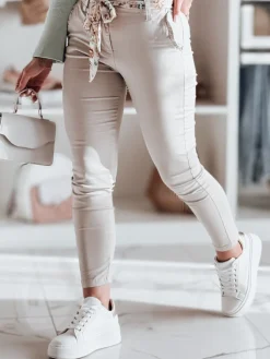 Spodnie Damskie>Dstreet Spodnie damskie materiałowe chinosy z paskiem ROSSALI jasnobeżowe UY2537