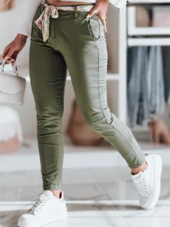 Spodnie Damskie>Dstreet Spodnie damskie materiałowe chinosy z paskiem ROSSALI oliwkowe UY2596