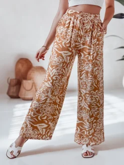 Spodnie Damskie>Dstreet Spodnie damskie materiałowe wide leg TROPICAL SUN kamelowe UY2633