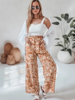 Spodnie Damskie>Dstreet Spodnie damskie materiałowe wide leg TROPICAL SUN kamelowe UY2633