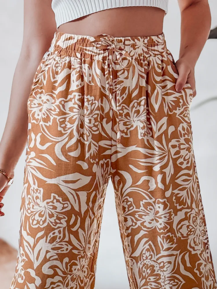 Spodnie Damskie>Dstreet Spodnie damskie materiałowe wide leg TROPICAL SUN kamelowe UY2633