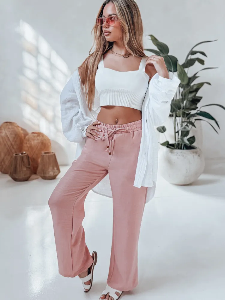 Spodnie Damskie>Dstreet Spodnie damskie materiałowe wide leg LINESSA różowe UY2645