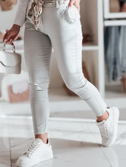 Spodnie Damskie>Dstreet Spodnie damskie materiałowe chinosy z paskiem ROSSALI jasnoszare UY2534