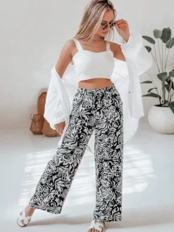 Spodnie Damskie>Dstreet Spodnie damskie materiałowe wide leg TROPICAL SUN czarne UY2634