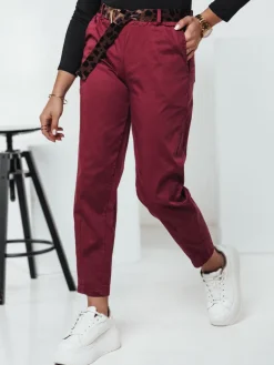 Spodnie Damskie>Dstreet Spodnie damskie one size LEOCINCIN z paskiem bordowe UY2261