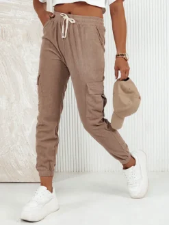 Spodnie Damskie>Dstreet Spodnie damskie prążkowane CHICCORD kamelowe UY2175