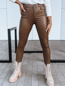 Spodnie Damskie>Dstreet Spodnie damskie skórzane TOURMALIN ciemnobrązowe UY1718
