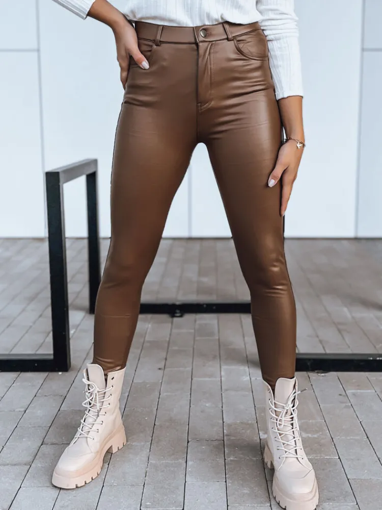 Spodnie Damskie>Dstreet Spodnie damskie skórzane TOURMALIN ciemnobrązowe UY1718