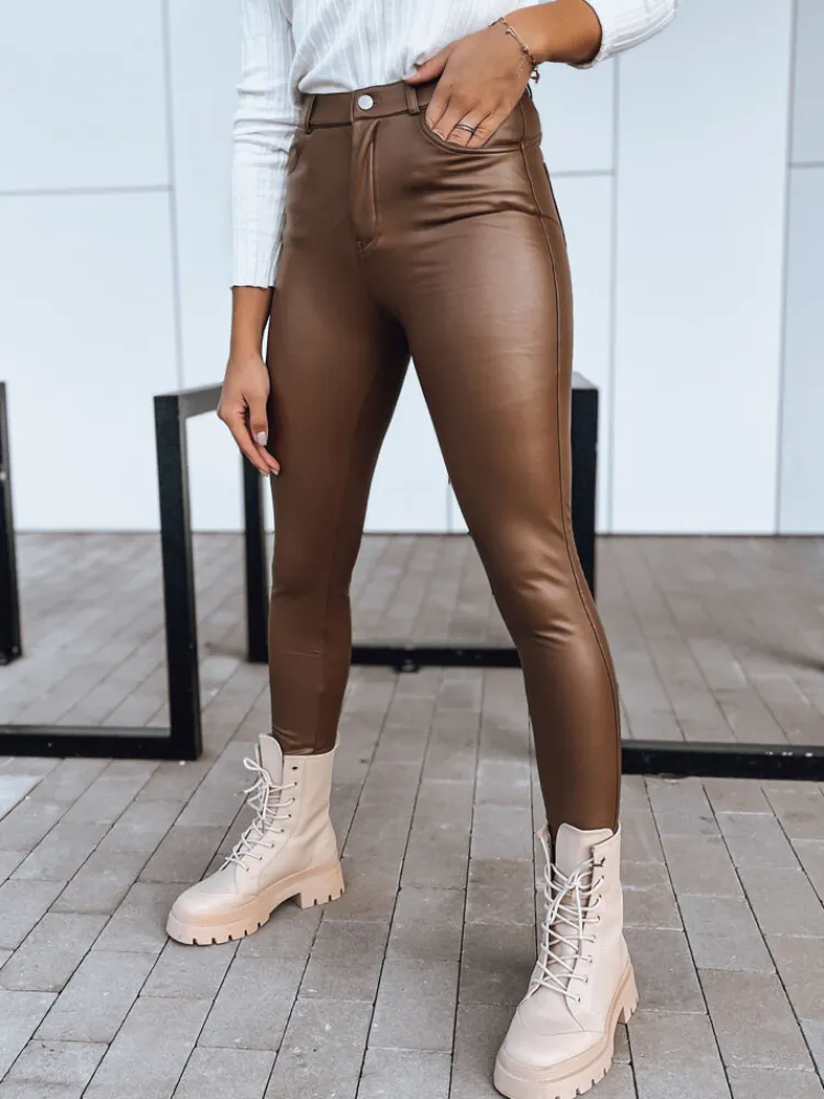 Spodnie Damskie>Dstreet Spodnie damskie skórzane TOURMALIN ciemnobrązowe UY1718