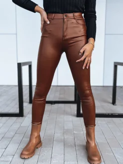 Spodnie Damskie>Dstreet Spodnie damskie skórzane TOURMALIN kamelowe UY1717