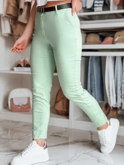 Spodnie Damskie>Dstreet Spodnie damskie slim fit z paskiem LINESKA miętowe UY2574