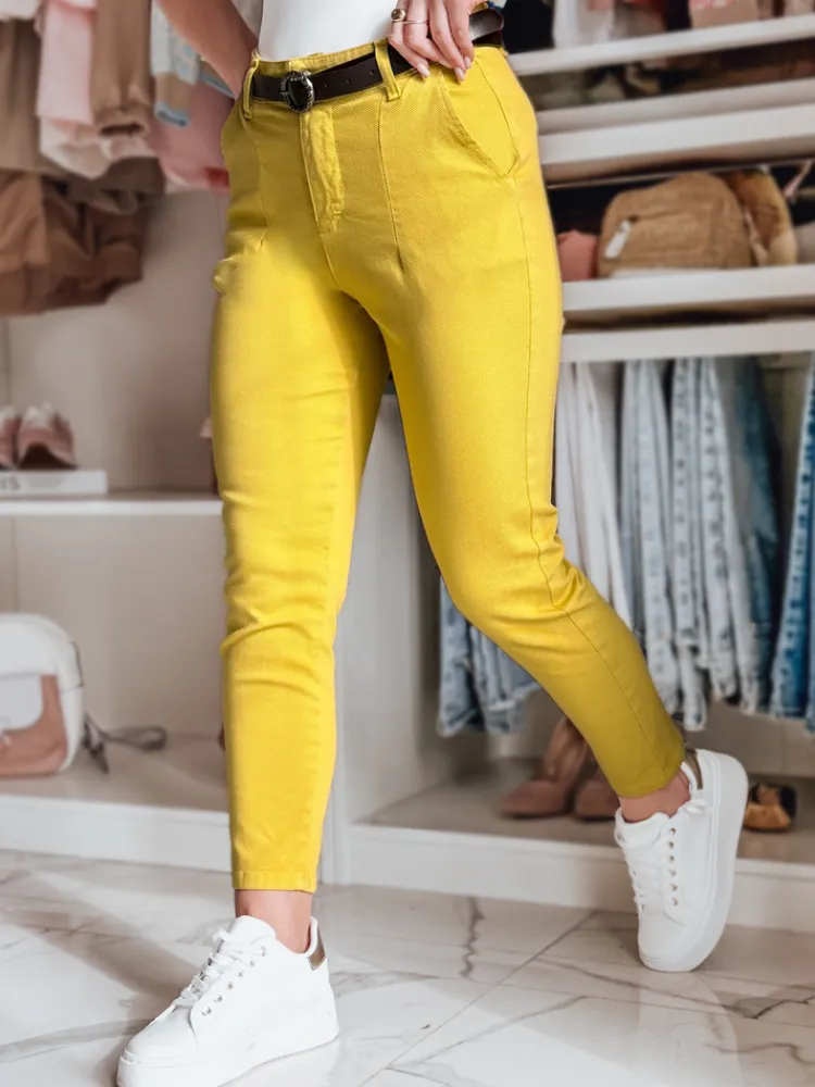 Spodnie Damskie>Dstreet Spodnie damskie slim fit z paskiem TAIRONIK musztardowe UY2539