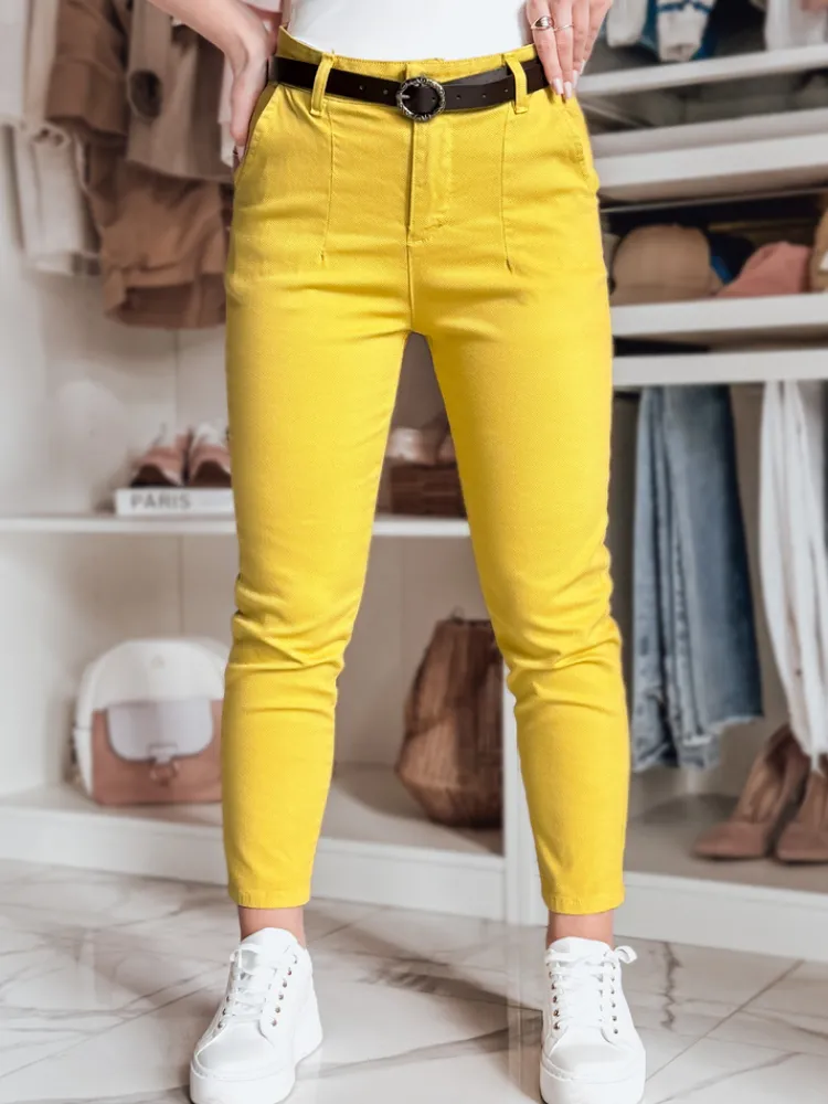 Spodnie Damskie>Dstreet Spodnie damskie slim fit z paskiem TAIRONIK musztardowe UY2539