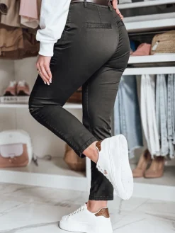 Spodnie Damskie>Dstreet Spodnie damskie slim fit z paskiem LINESKA khaki UY2576