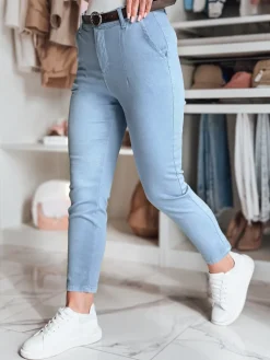 Spodnie Damskie>Dstreet Spodnie damskie slim fit z paskiem TAIRONIK niebieskie UY2540