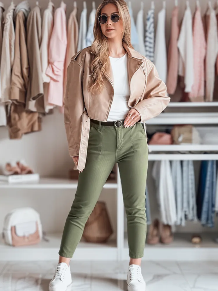 Spodnie Damskie>Dstreet Spodnie damskie slim fit z paskiem TAIRONIK khaki UY2547