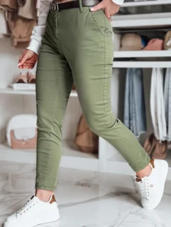 Spodnie Damskie>Dstreet Spodnie damskie slim fit z paskiem LINESKA khaki UY2575