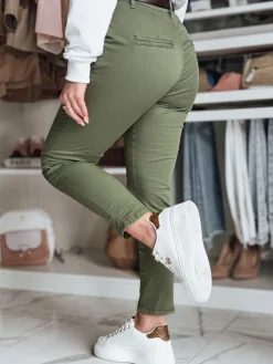 Spodnie Damskie>Dstreet Spodnie damskie slim fit z paskiem LINESKA khaki UY2575