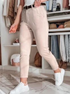 Spodnie Damskie>Dstreet Spodnie damskie slim fit z paskiem TAIRONIK różowe UY2548