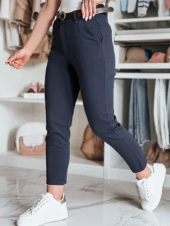 Spodnie Damskie>Dstreet Spodnie damskie slim fit z paskiem TAIRONIK granatowe UY2542