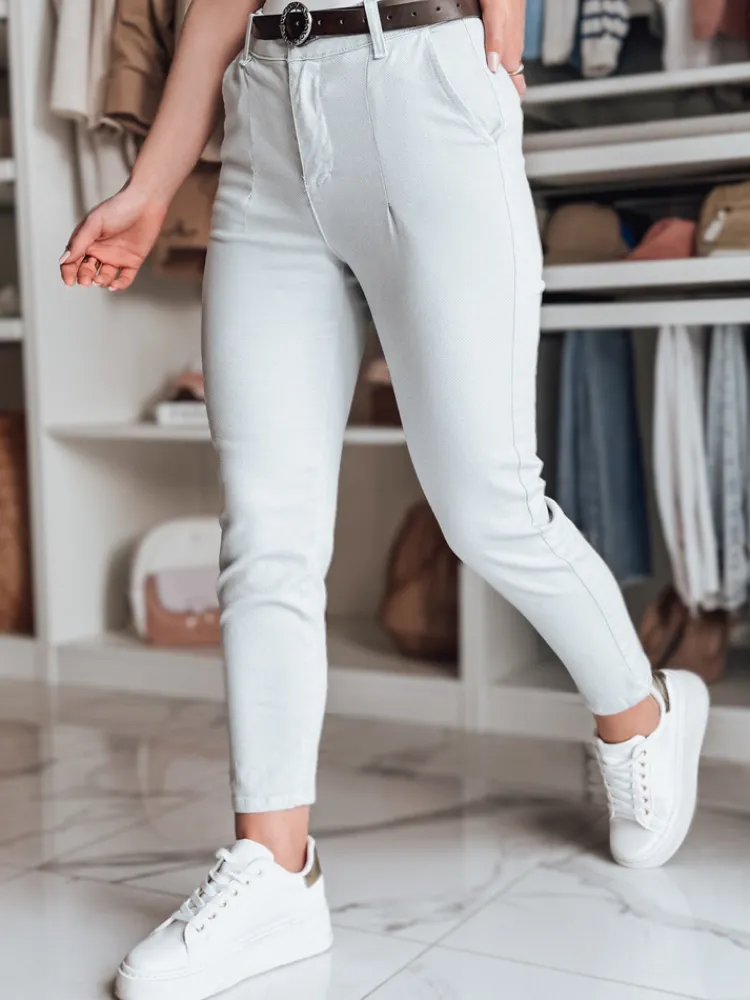 Spodnie Damskie>Dstreet Spodnie damskie slim fit z paskiem TAIRONIK jasnoszare UY2538