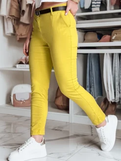 Spodnie Damskie>Dstreet Spodnie damskie slim fit z paskiem LINESKA musztardowe UY2579
