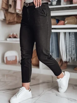 Spodnie Damskie>Dstreet Spodnie damskie slim fit z paskiem TAIRONIK czarne UY2544