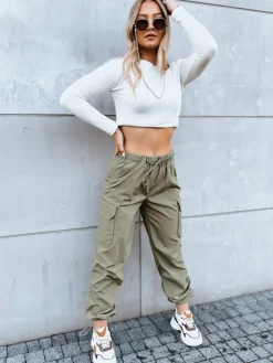 Spodnie Damskie>Dstreet Spodnie damskie spadochronowe ALBUS zielone UY1685