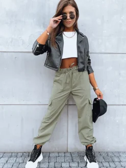 Spodnie Damskie>Dstreet Spodnie damskie spadochronowe MITON zielone UY1676