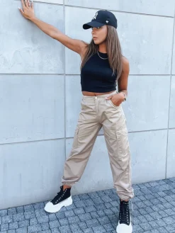 Spodnie Damskie>Dstreet Spodnie damskie spadochronowe ADVENTURE beżowe UY1639