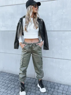 Spodnie Damskie>Dstreet Spodnie damskie spadochronowe MIRI zielone UY1682