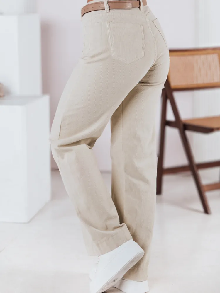 Spodnie Damskie>Dstreet Spodnie damskie sztrukoswe wide leg WELVIA jasnobeżowe UY2302