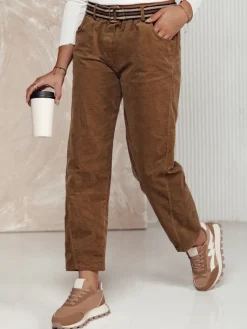 Spodnie Damskie>Dstreet Spodnie damskie sztruksowe one size FEMCORD z paskiem kamelowe UY2284