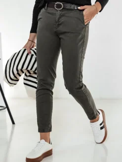 Spodnie Damskie>Dstreet Spodnie damskie TRENDIOSS z paskiem grafitowe UY2268
