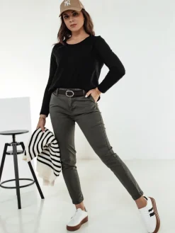 Spodnie Damskie>Dstreet Spodnie damskie TRENDIOSS z paskiem grafitowe UY2268