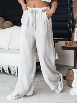 Spodnie Damskie>Dstreet Spodnie damskie wide leg NAMAYAS jasnobeżowe UY2105