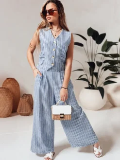 Spodnie Damskie>Dstreet Spodnie damskie wide leg w paski MODERESS niebieskie UY2696