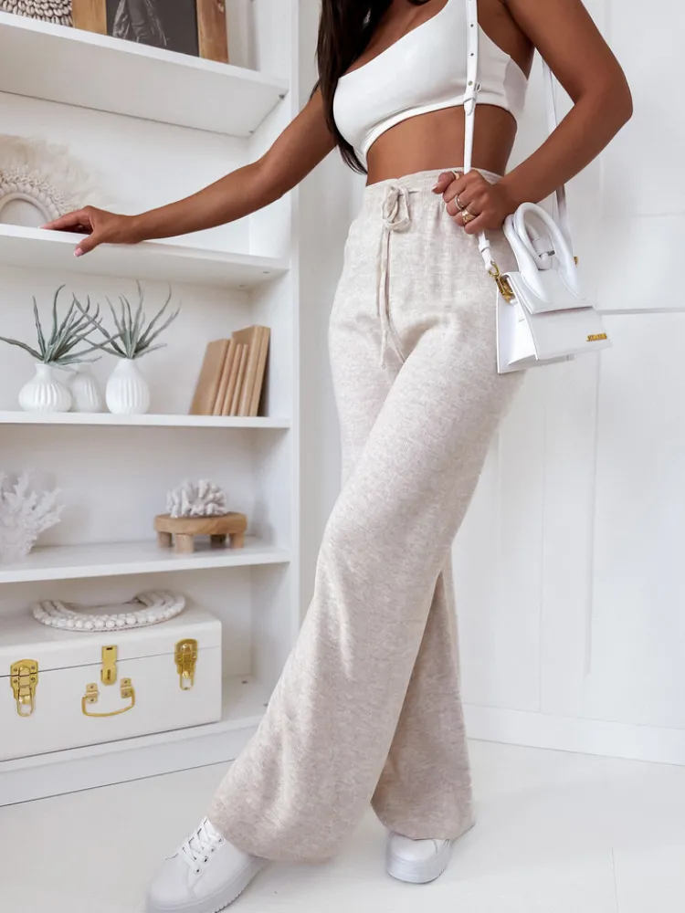 Spodnie Damskie>Dstreet Spodnie damskie wide leg LAKELIFE jasnobeżowe UY1686