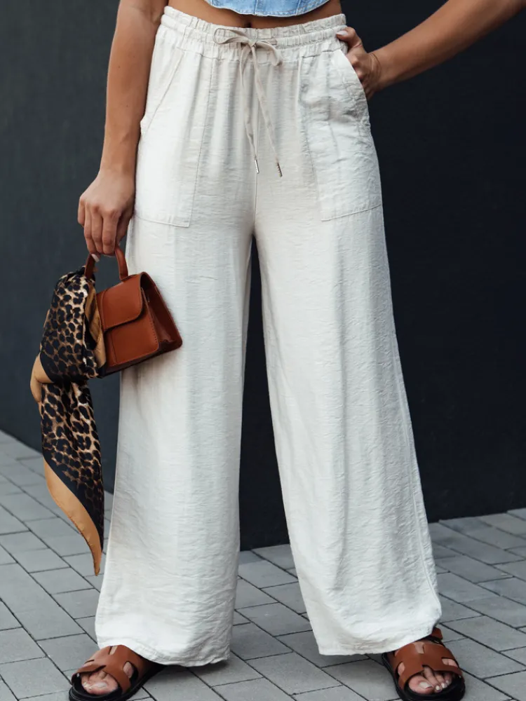 Spodnie Damskie>Dstreet Spodnie damskie wide leg NAMAYAS jasnobeżowe UY2134